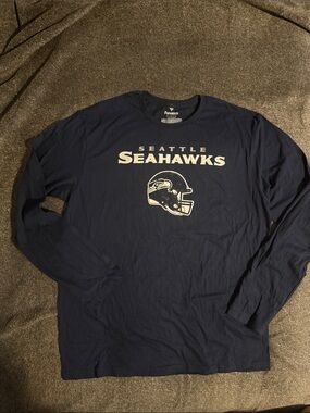 Fanatics Navy Seattle Seahawks Long Sleeve Logo Tee Mens Size Large